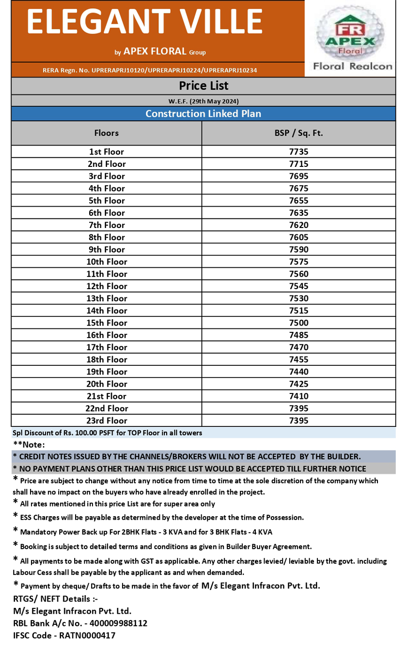 Elegant Ville Price List Elegant Ville Price List